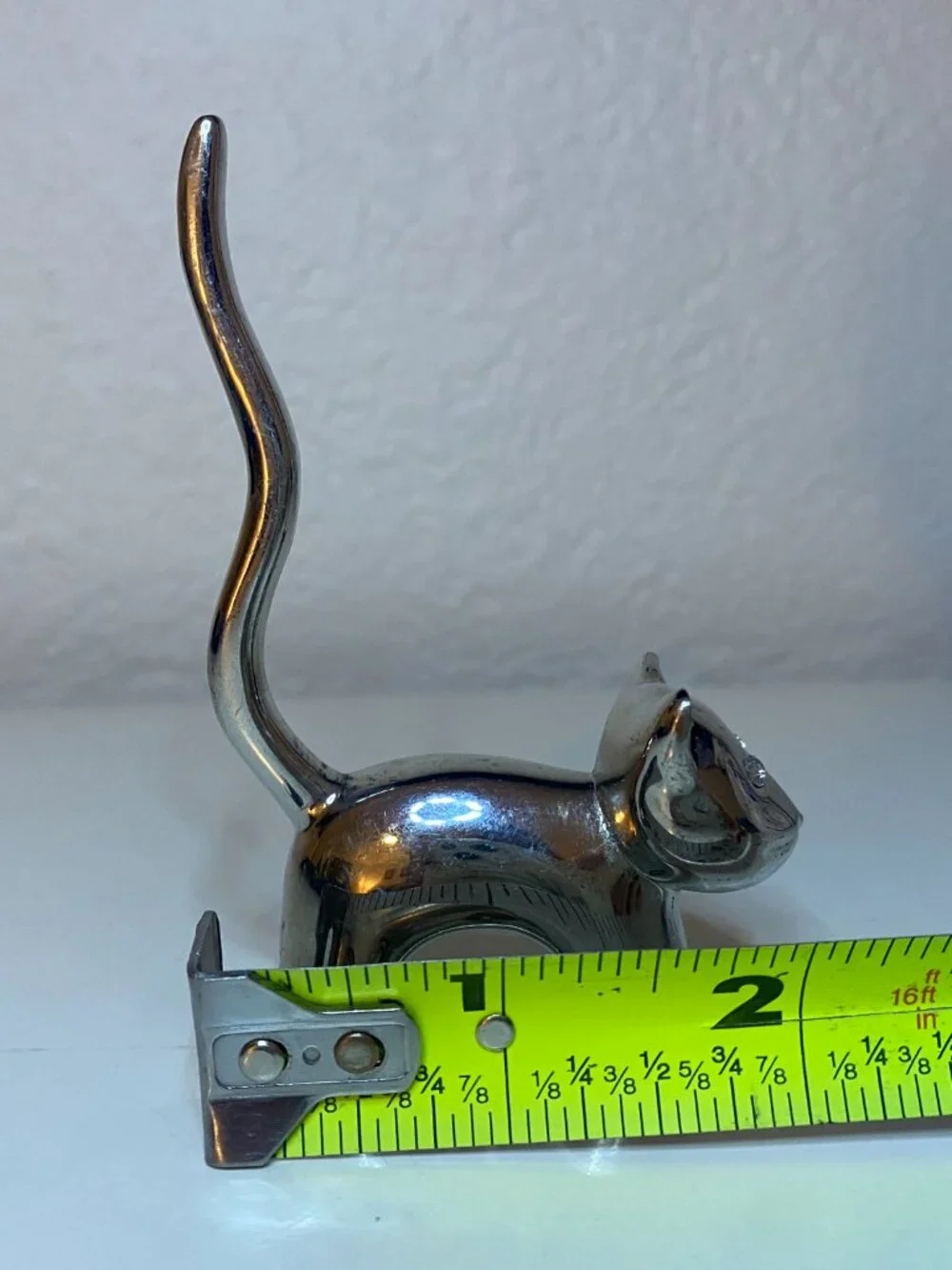 Vintage Silver Tone Cat Ring Holder Rhinestone Eyes Jewelry Display 4
